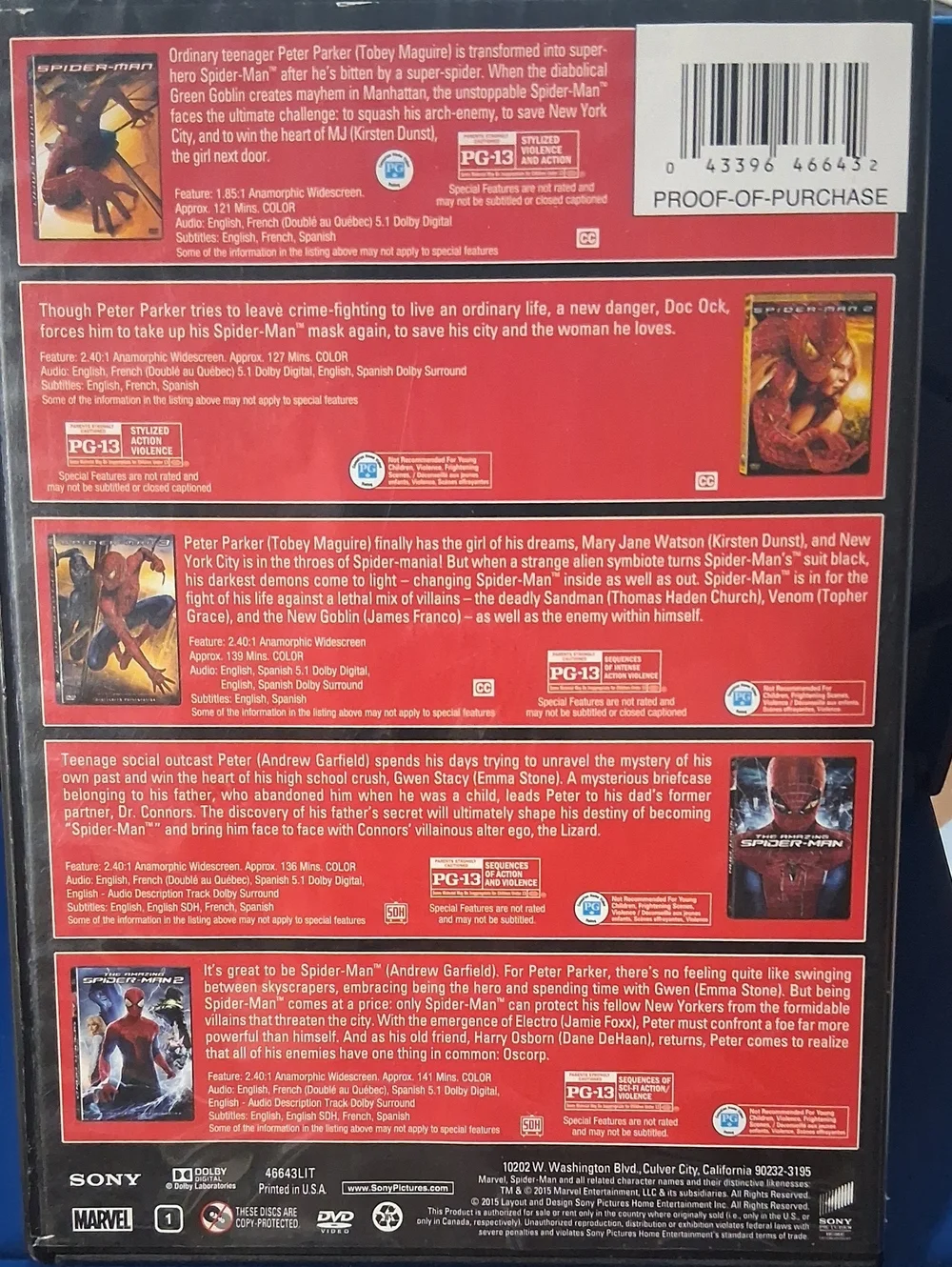 Sony Spider-Man Five-Movie DVD Collection - Red Blue Black